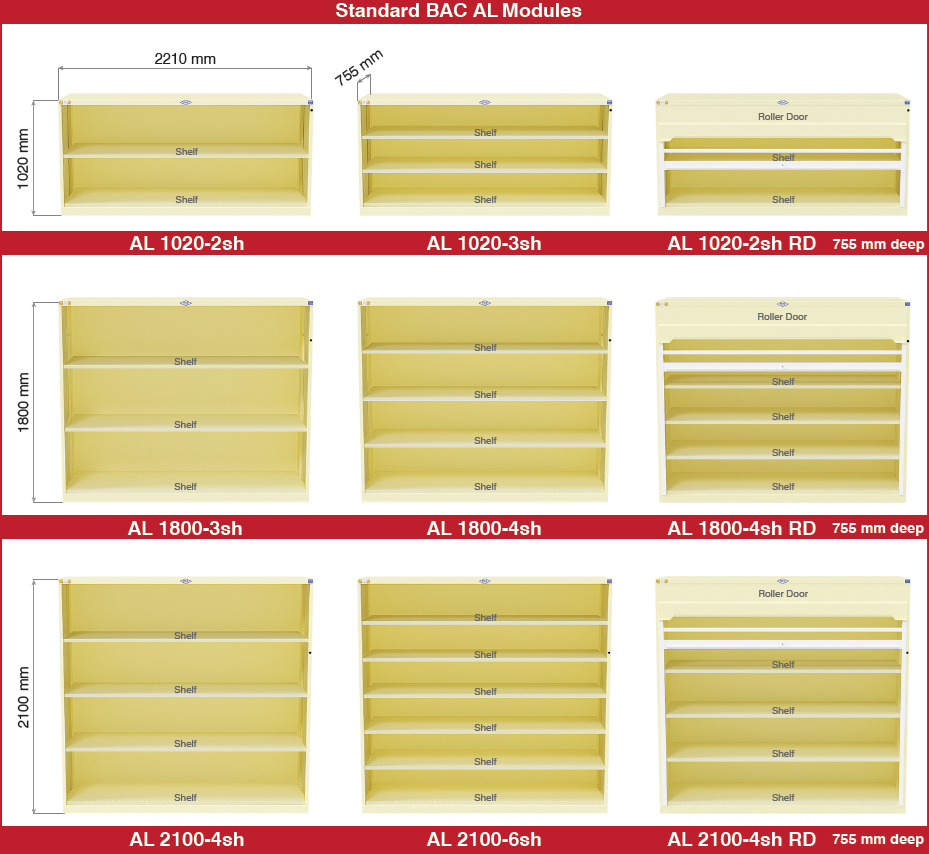 Standard AL Series Longspan Shelving Module Configurations