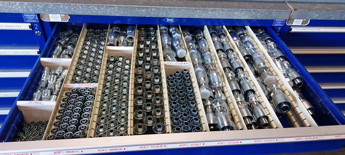 A partitioned BAC Systems Drawer, with Steel Partitions and ABS Drawer Dividers