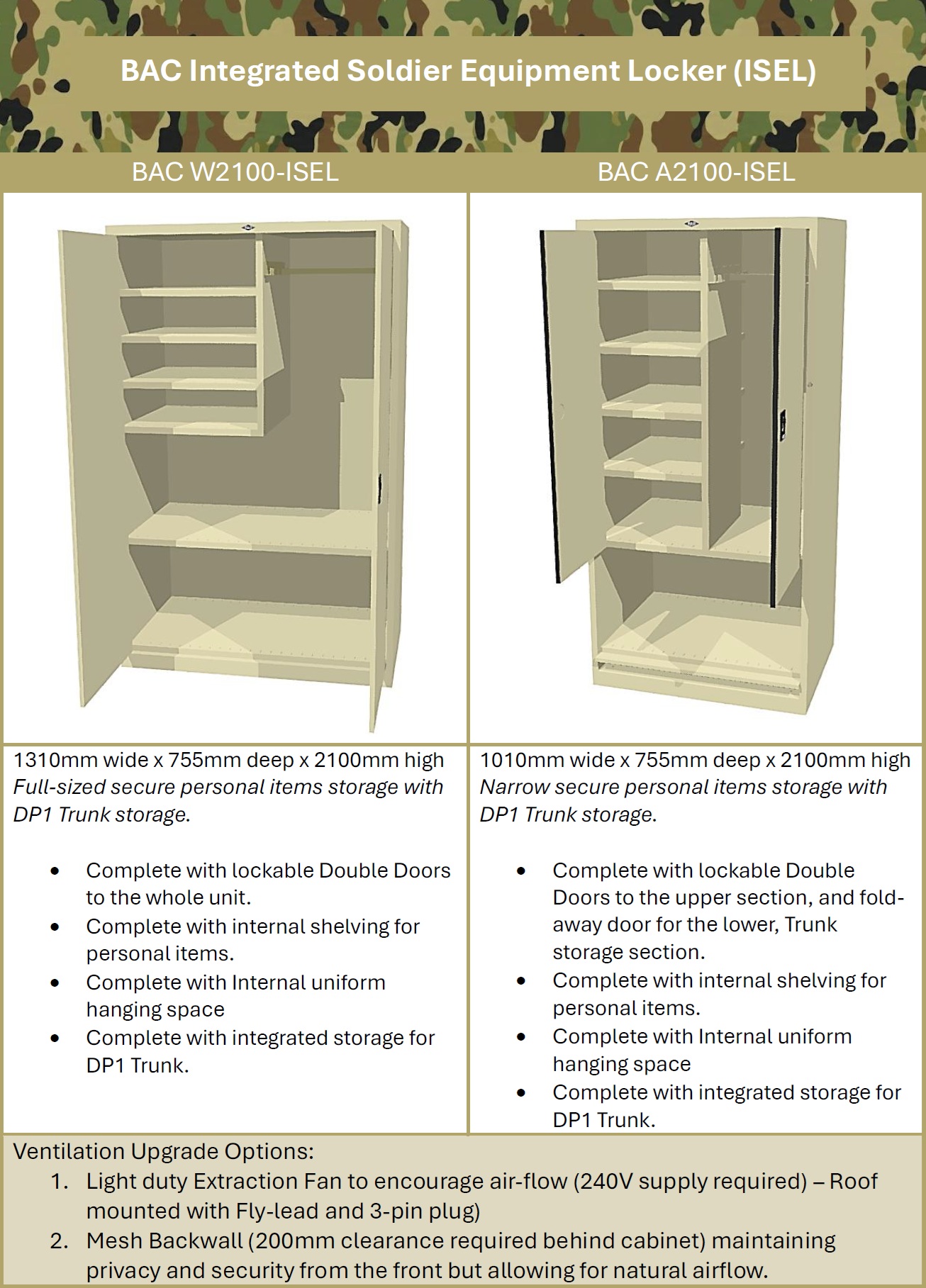 BAC Integrated Soldier Equipment Locker (ISEL) - Personal Item Storage and DP1 Trunk Storage Location
