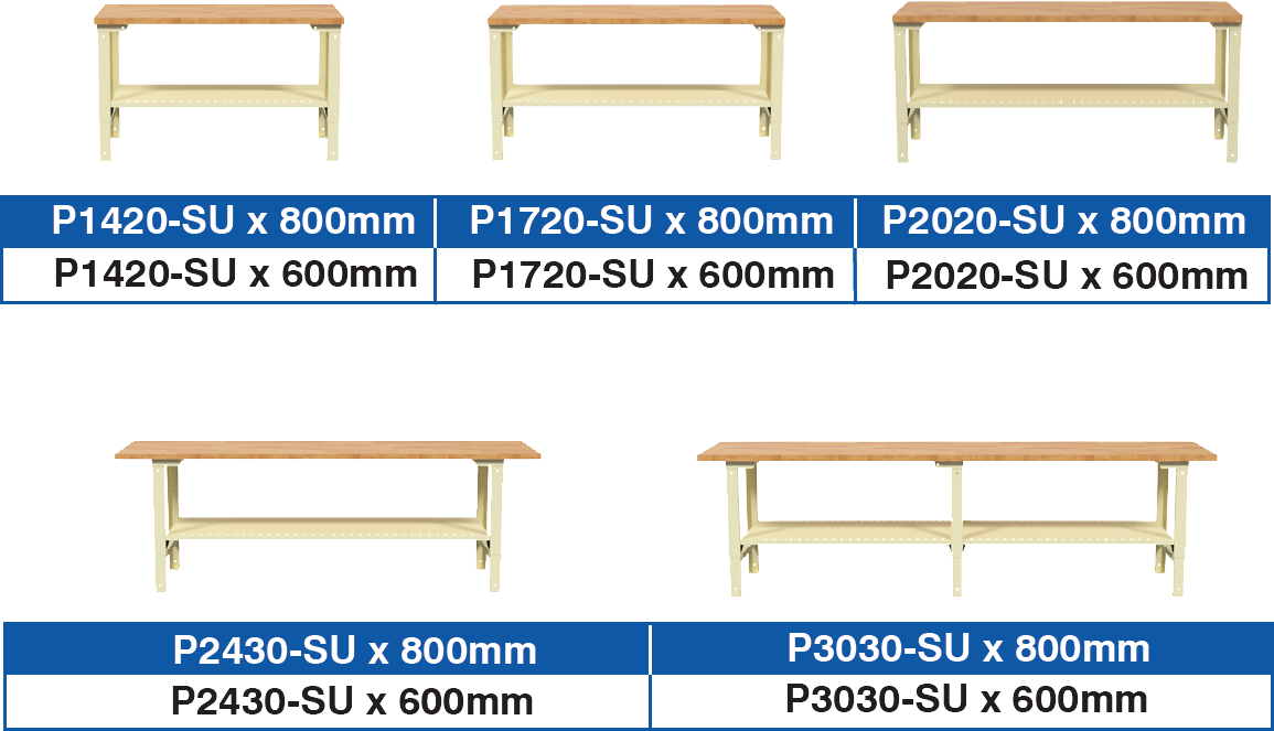 BAC Workbenches Type "P" Dimensions