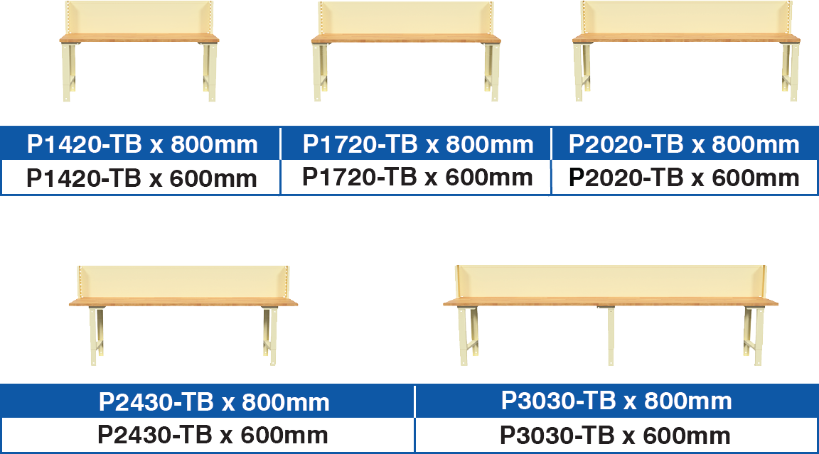 BAC Workbenches Type "P–TB" Dimensions