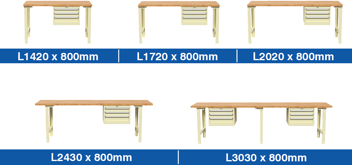 BAC Workbenches Type "P–MT" Dimensions