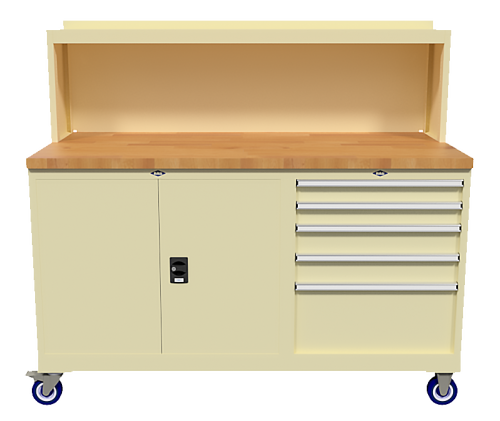 Mobile Workstation with Fixed Shelf and BAC Eurobeech Hardwood Benchtop