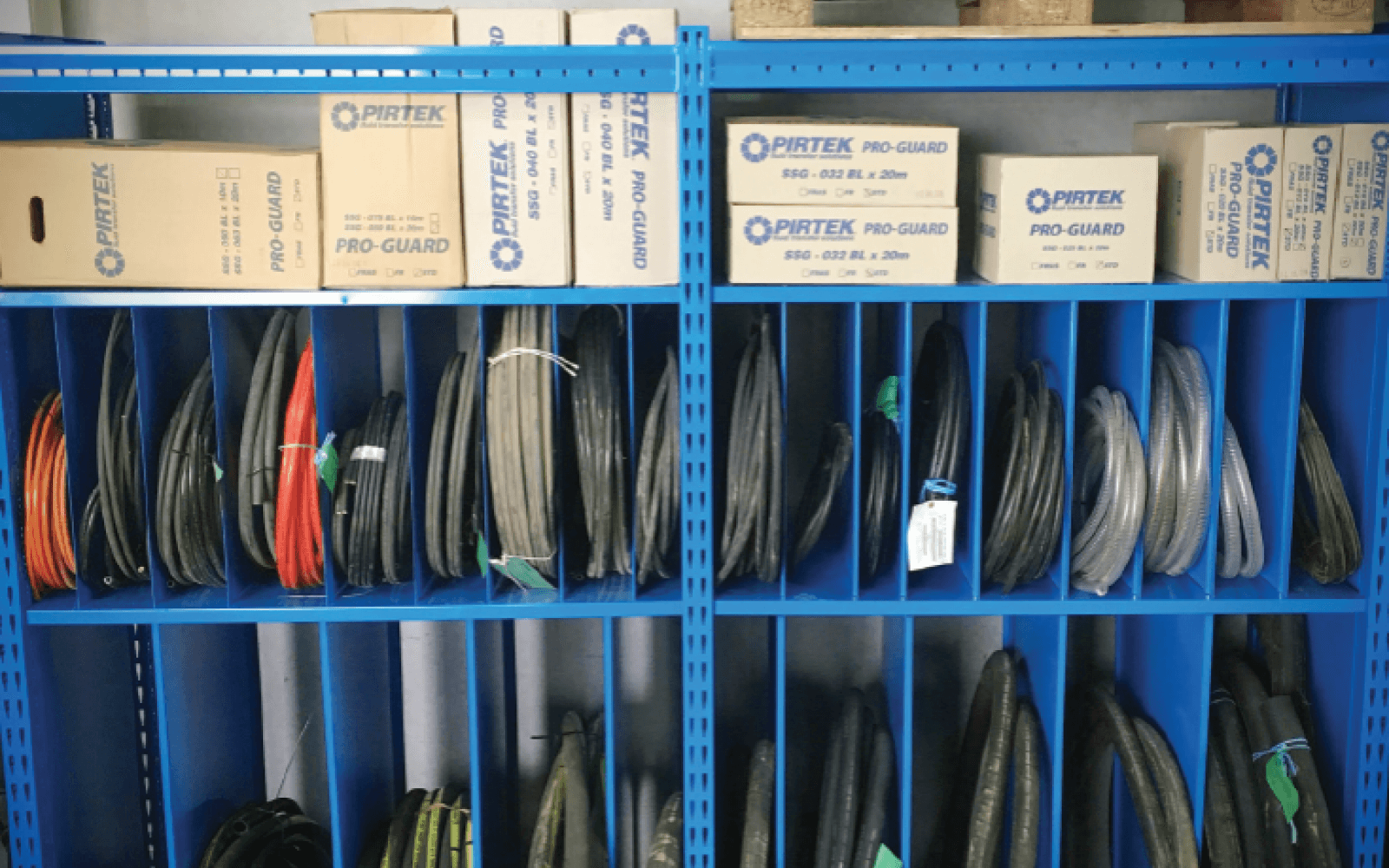 High Density Hose Bundle Storage in a hose workshop