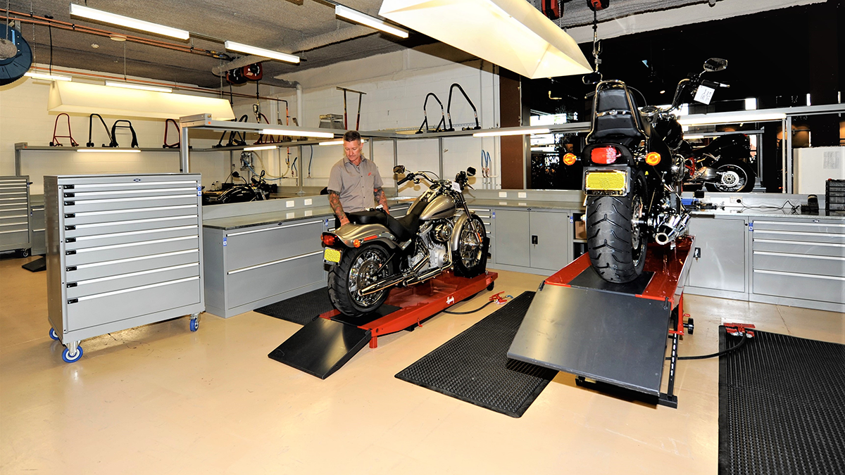 BAC Systems tool trolley being used in a motorbike workshop